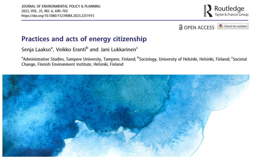 Introducing: Practices and Acts of Energy Citizenship by Senja Laakso, Veikko Eranti, and Jani Lukkarinen, 2023